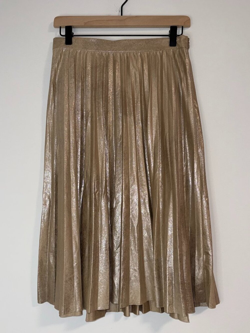Anthropologie Maeve Bronze Gold Metallic Pleated Midi Skirt Sz S